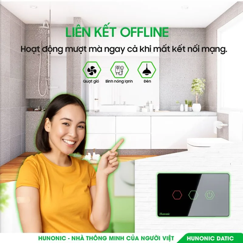 Công Tắc 3 Nút Bluetooth Mesh Liên Kết Nhà Vệ Sinh Thông Minh Màu Đen 9 tính năng công tắc nvs