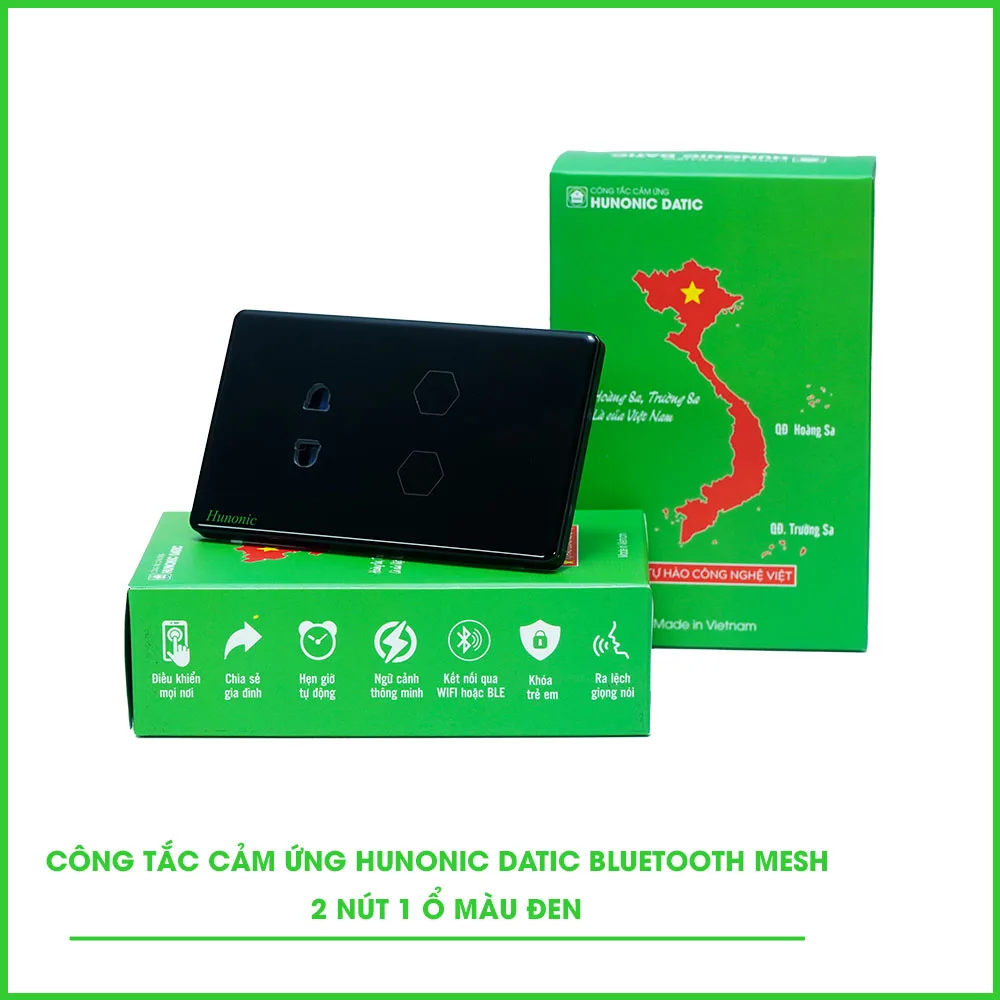 Công Tắc Cảm Ứng 2in1 Bluetooth Mesh Hunonic Datic Màu Đen
