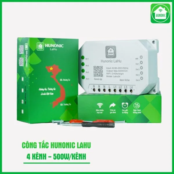 Công tắc Hunonic Lahu 4 kênh (500W/1 kênh) điều khiển từ xa