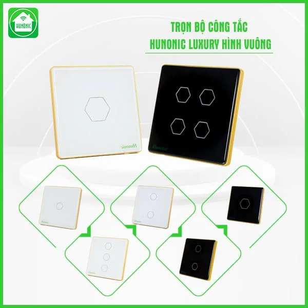 Công Tắc Hunonic Luxury Hình Vuông - 1 Nút