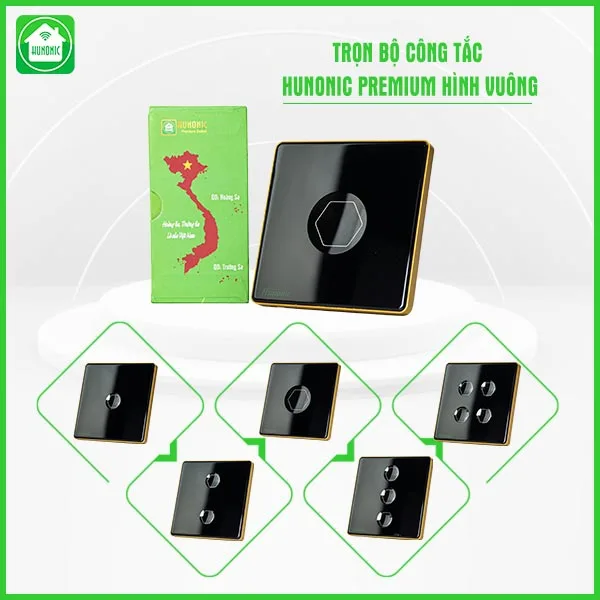 Công Tắc Hunonic Premium Hình Vuông - 1 Nút