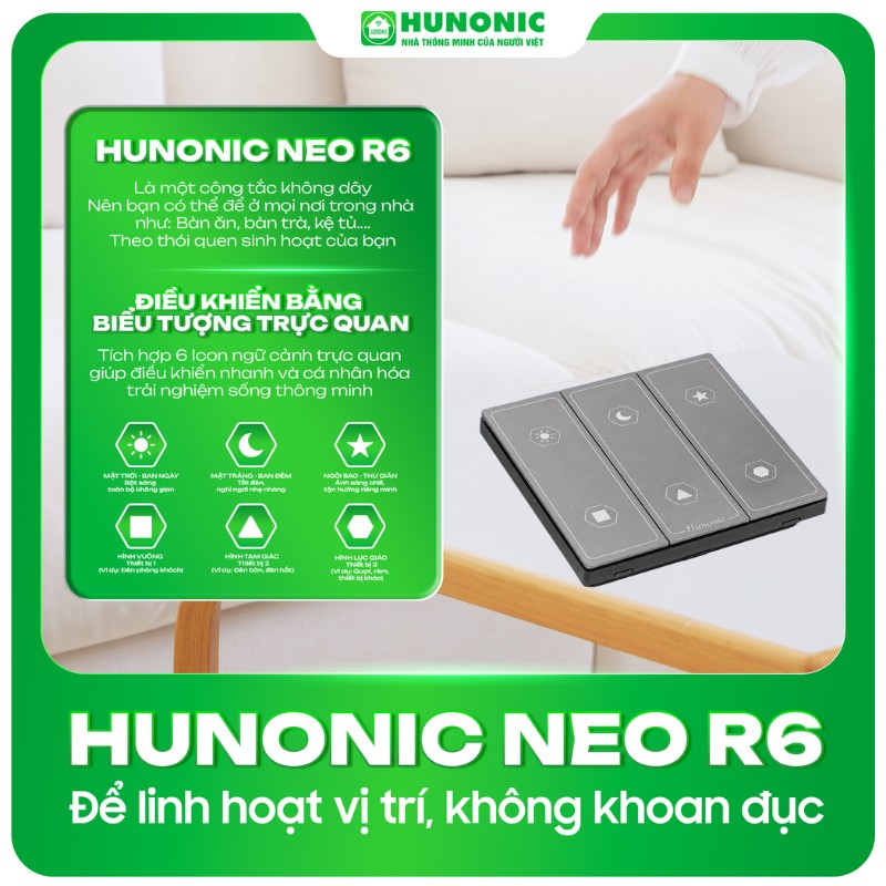 Công tắc ngữ cảnh thông minh Hunonic NEO R6 10 tinh nang cong tac ngu canh1