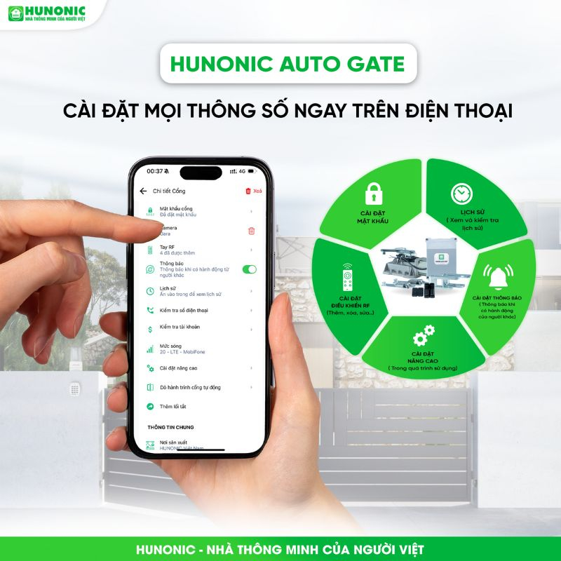 Cổng Tự Động Hunonic Auto Gate V2 (Bộ 1 motor) 28 Tính năng cổng tự động