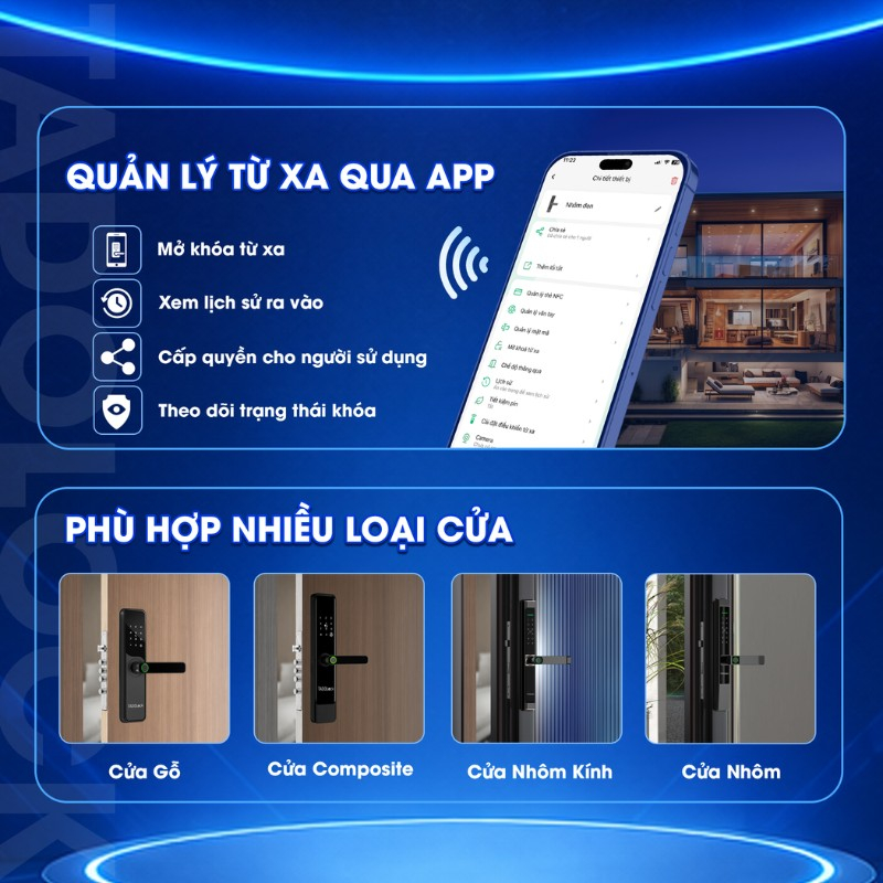 Khoá thông minh cửa gỗ TDL 21 15 phu hop nhieu loai cua