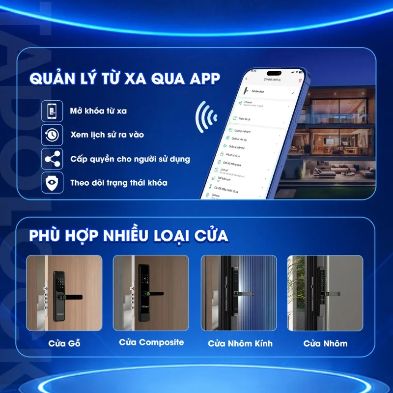 Khoá thông minh cửa gỗ TDL 21 15 phu hop nhieu loai cua